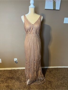 Beaded V-Neck Maxi Dress in Blush Pink
